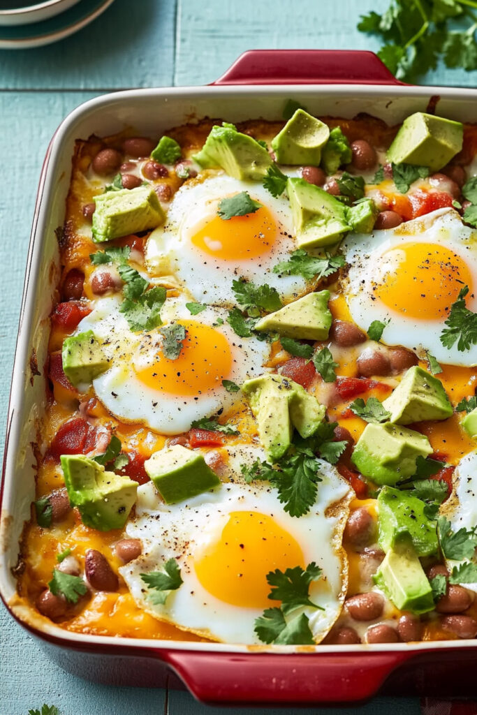 Serving Huevos Rancheros Casserole
