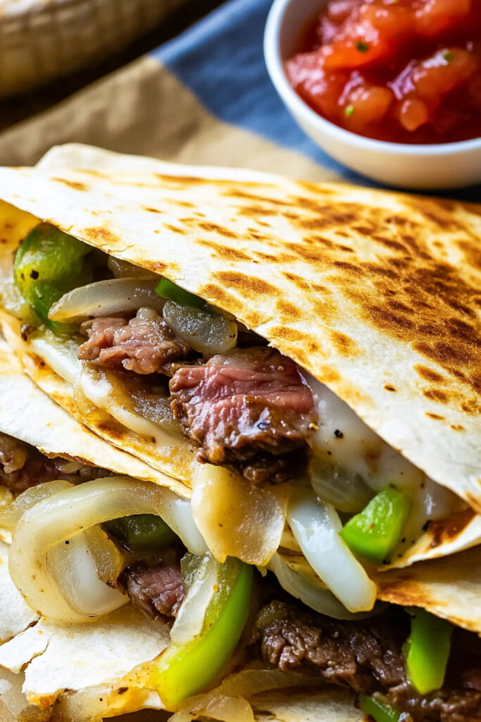 Serving Philly Cheese Steak Quesadillas