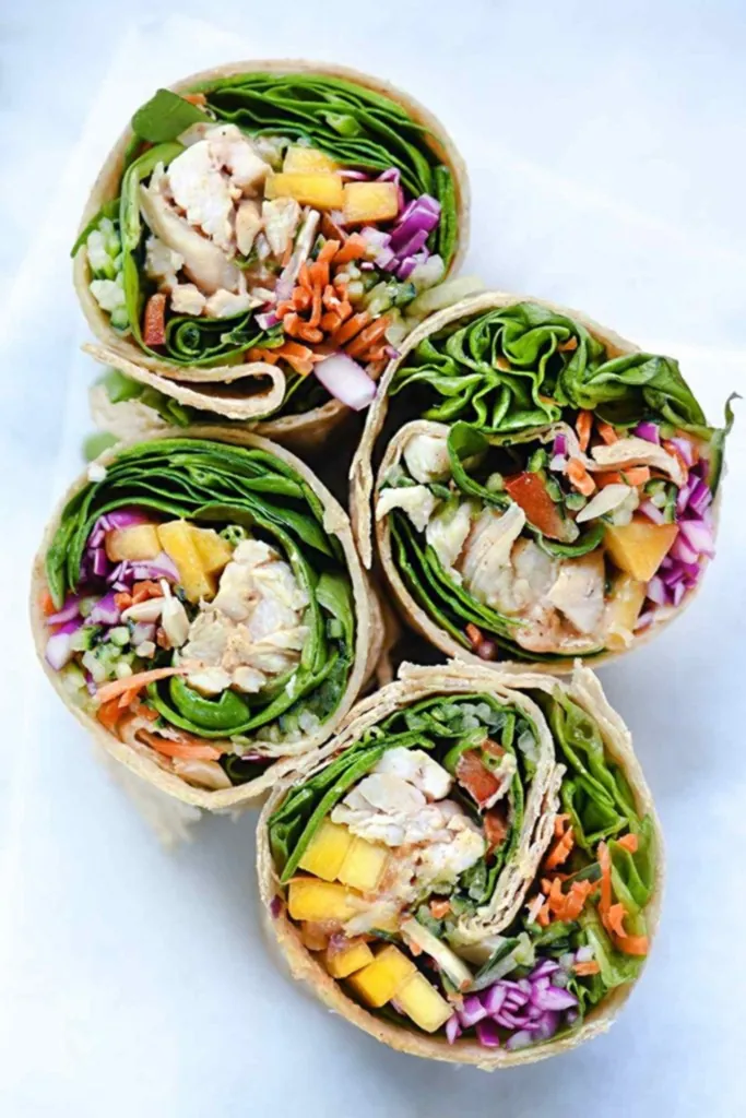 Chicken Mango Rainbow Veggie Wraps