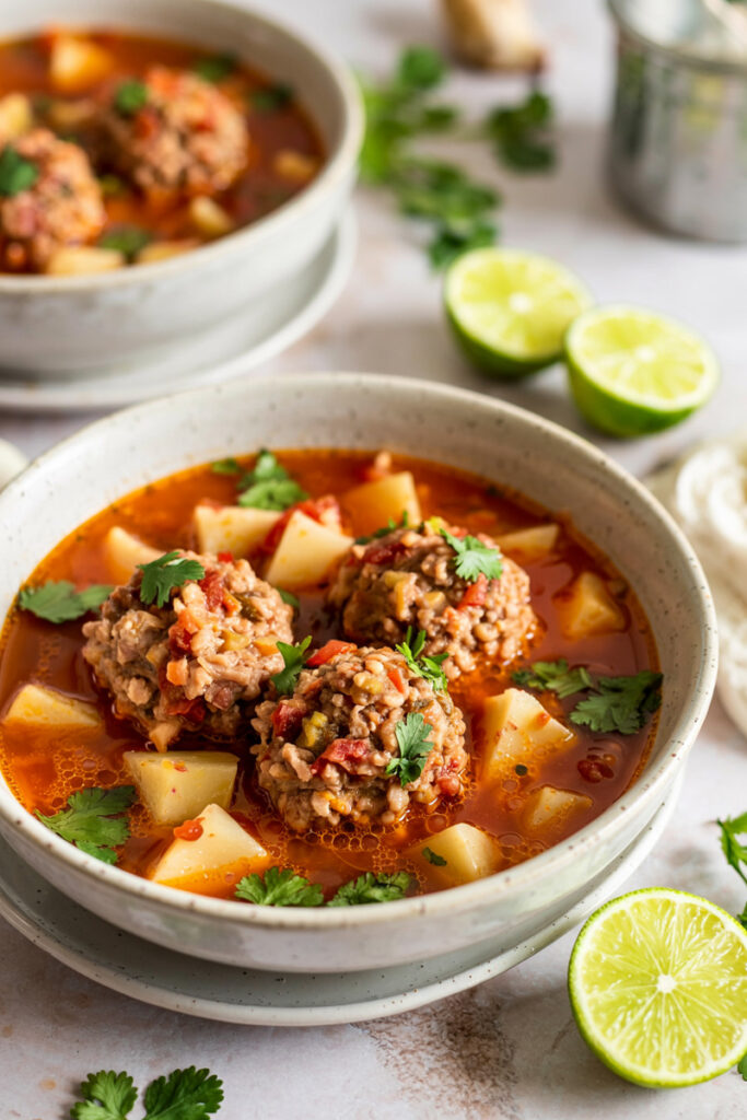 Serving Albondigas soup
