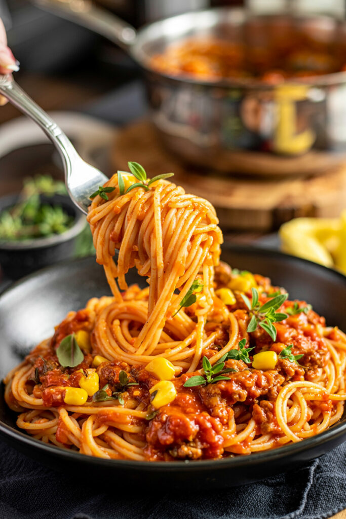 Serving Mexican Spaghetti