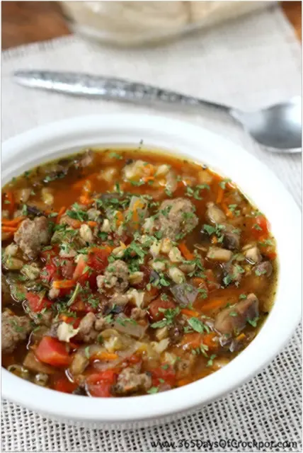 Slow Cooker Turkey Barley Mushroom Soup