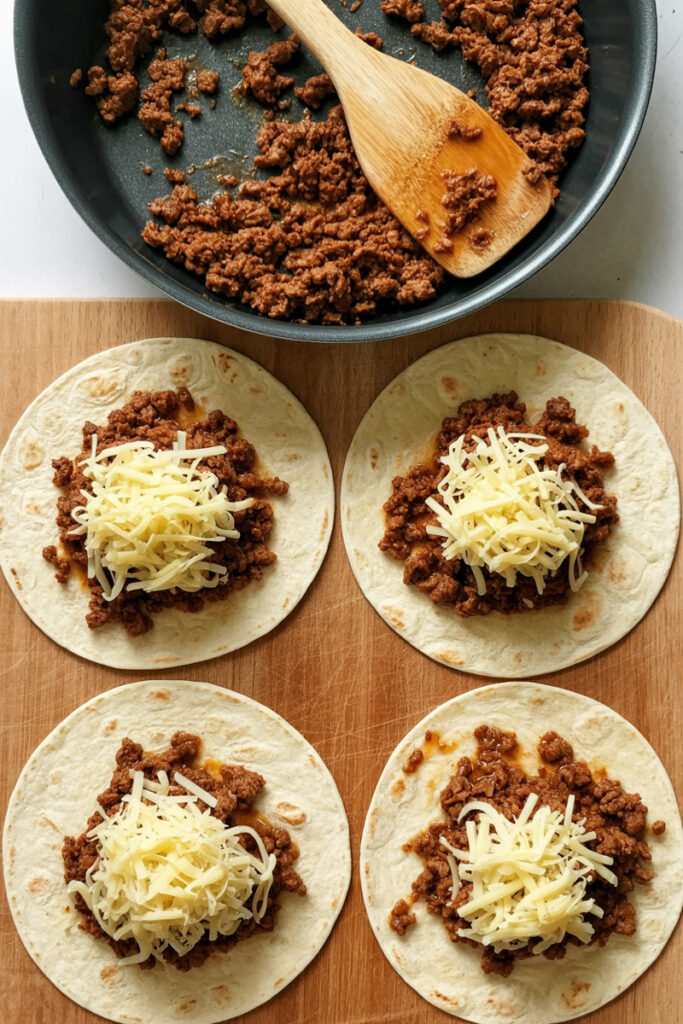 beef filling onto tacoos