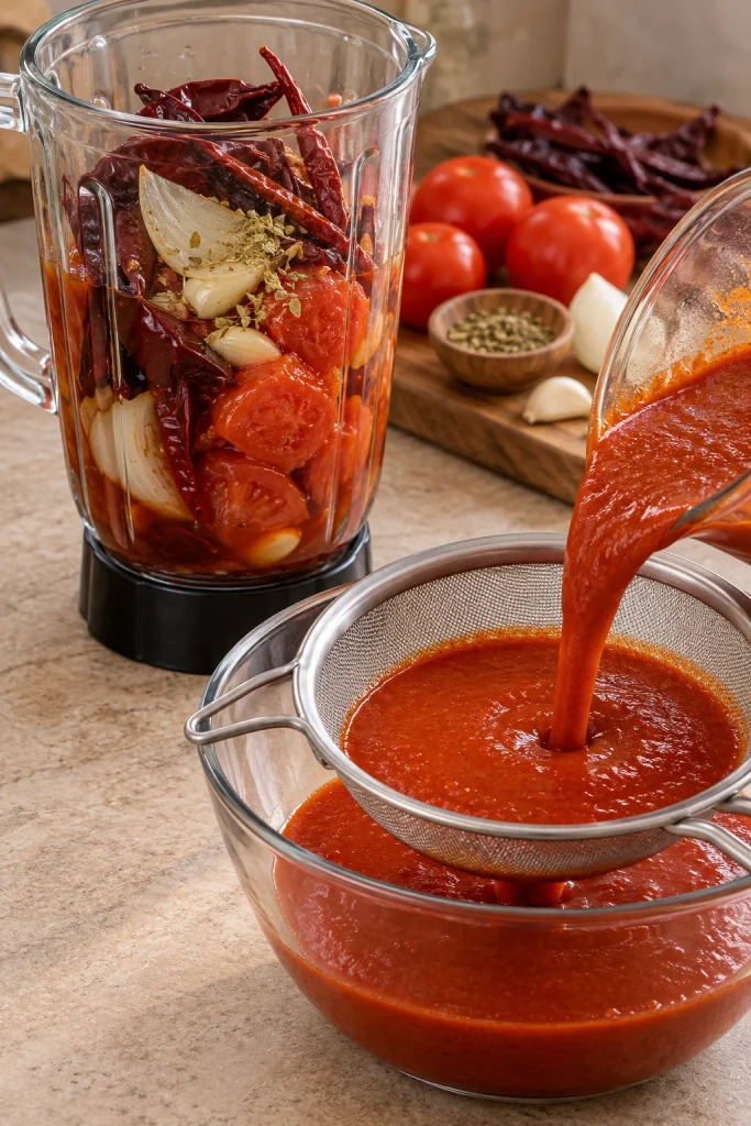 Rustic Red Chile Sauce Straining